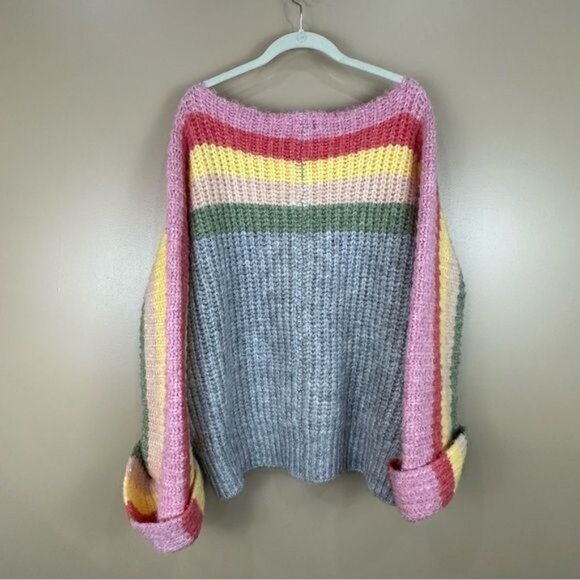 POL Pastel Pink Chunky Rainbow Cake Striped Oversized Sweater Small - Picture 12 of 16